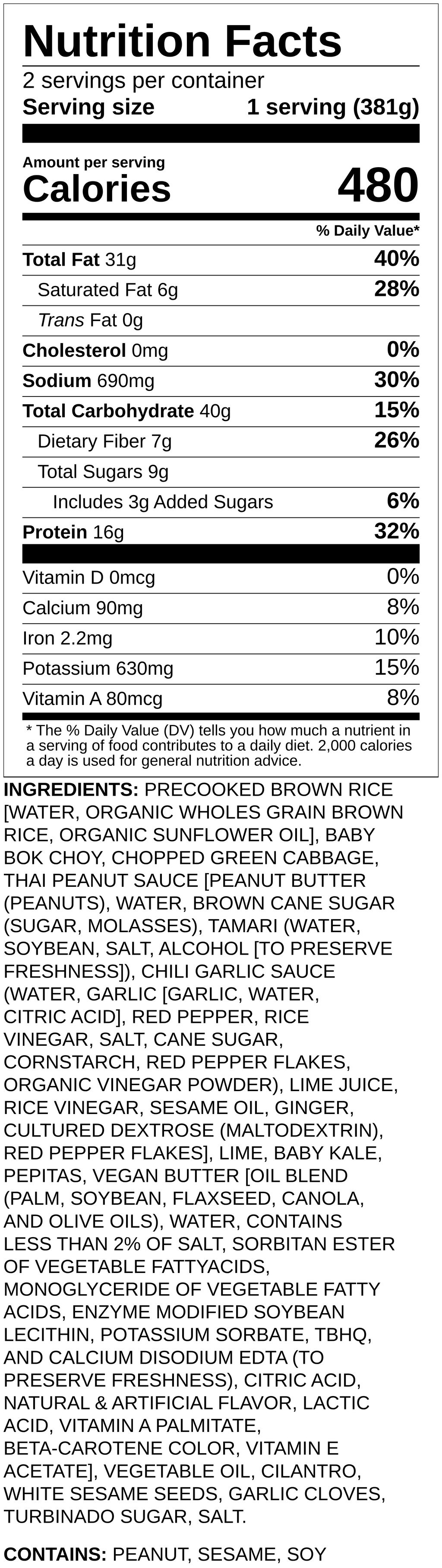 Nutrition label