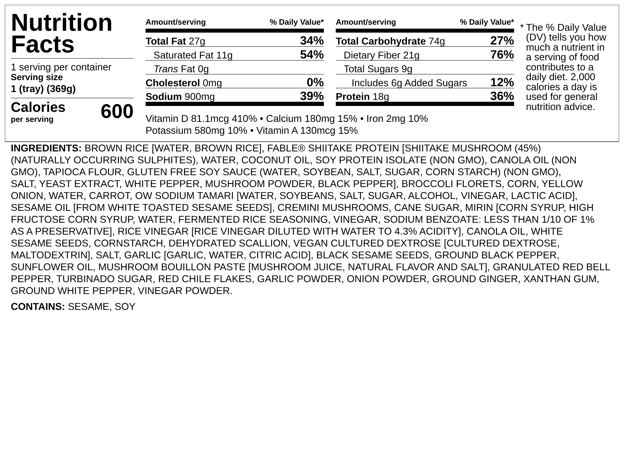 Nutrition label