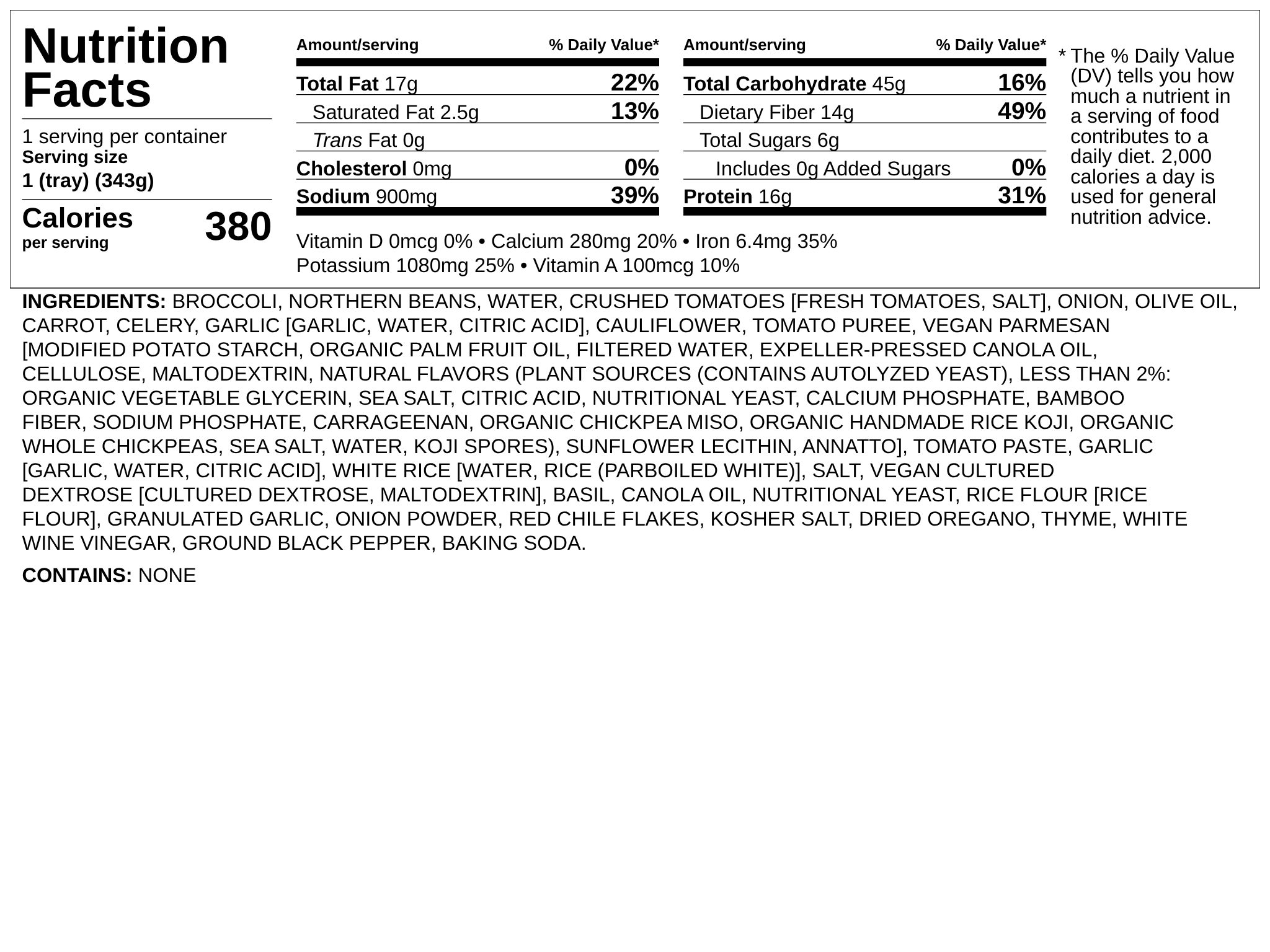 Nutrition label