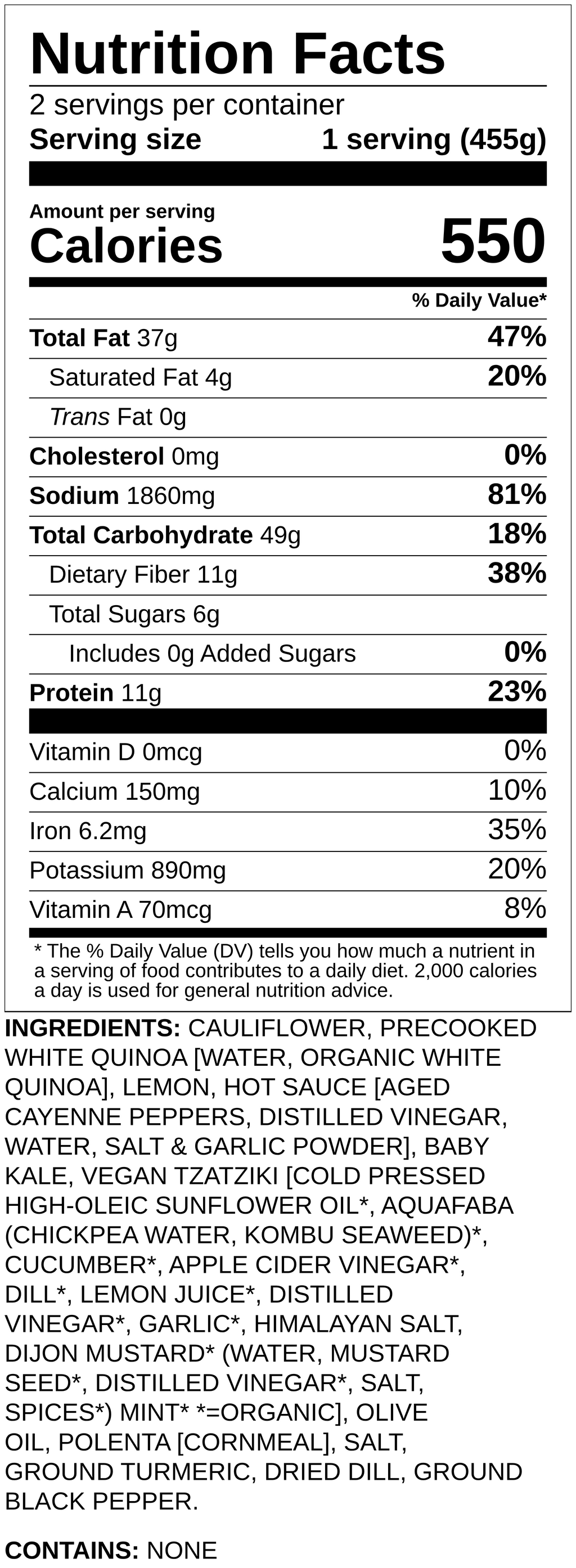 Nutrition label
