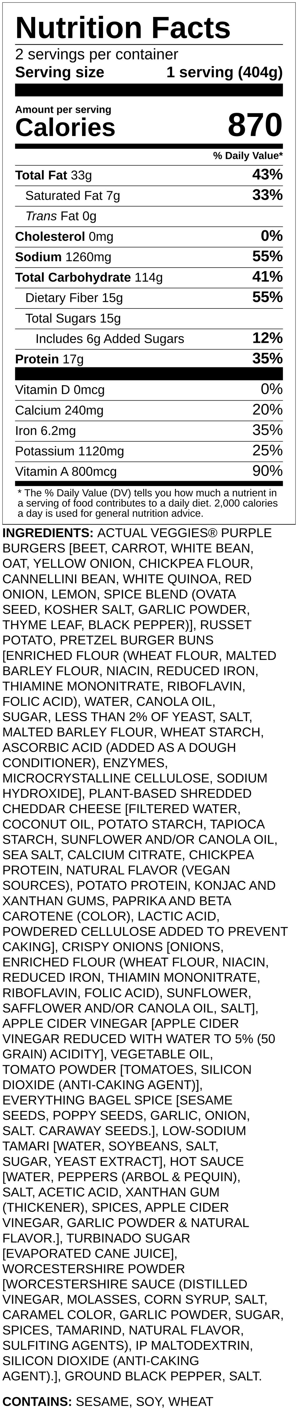 Nutrition label