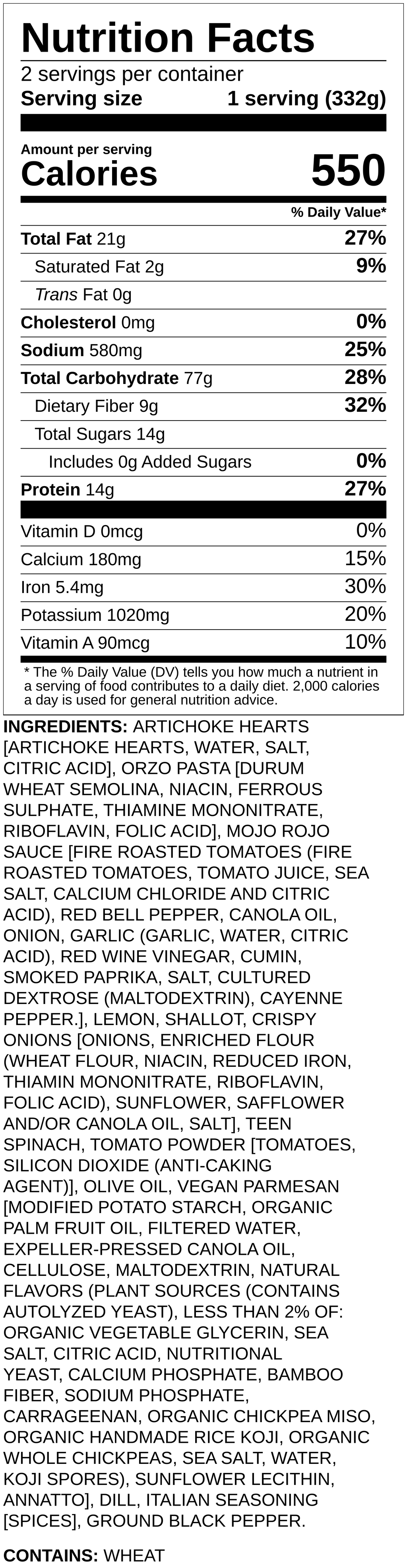 Nutrition label