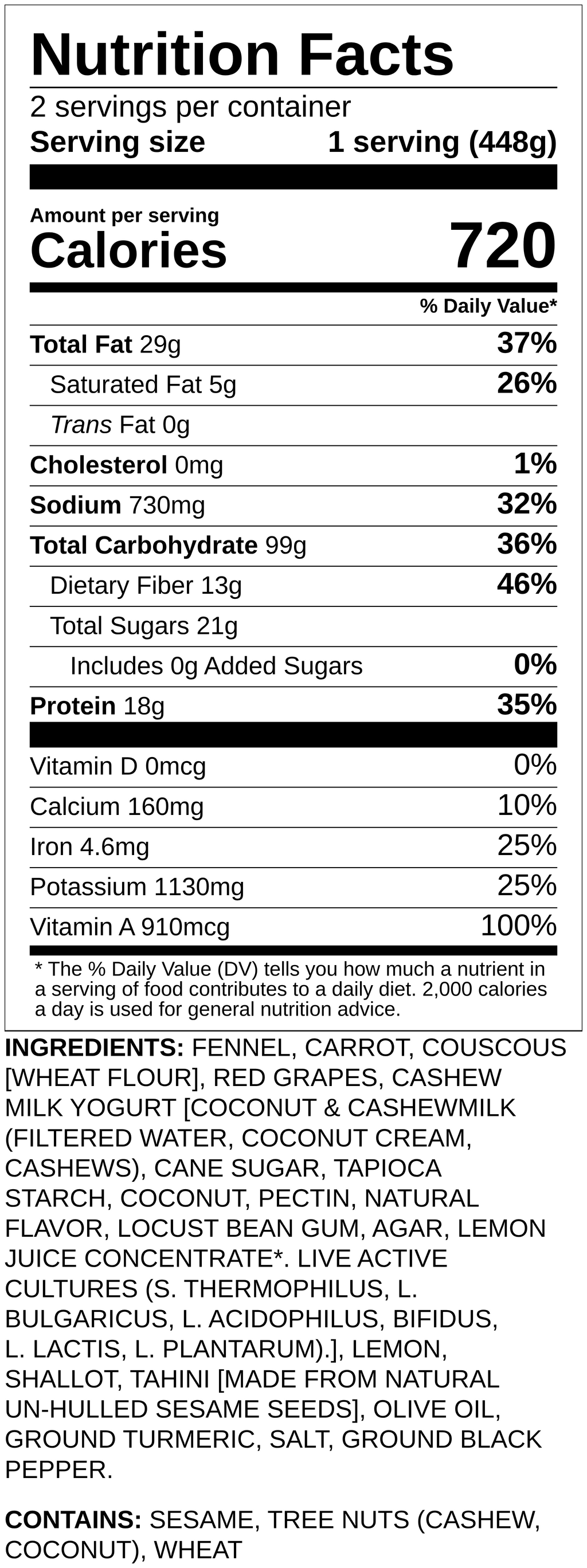 Nutrition label