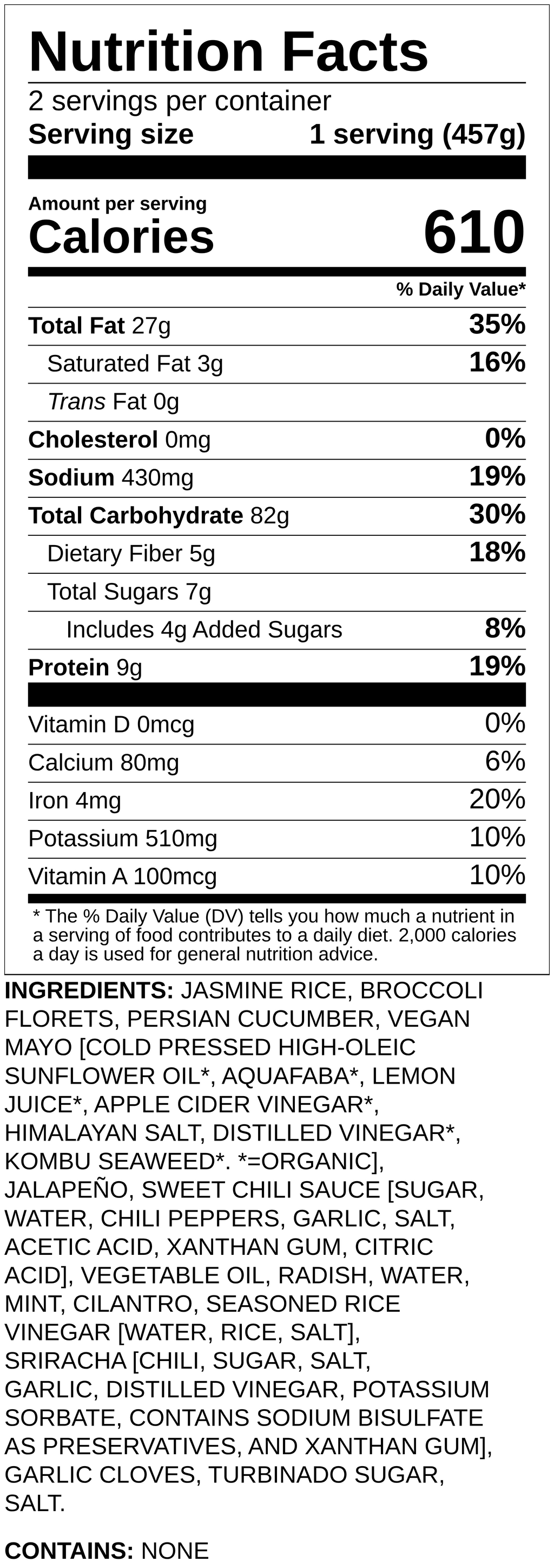 Nutrition label