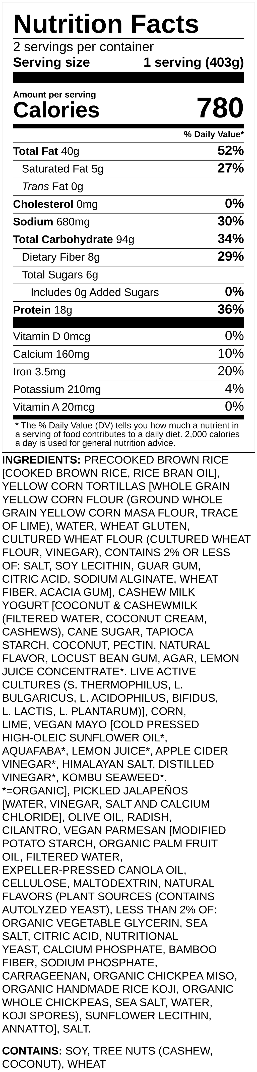 Nutrition label