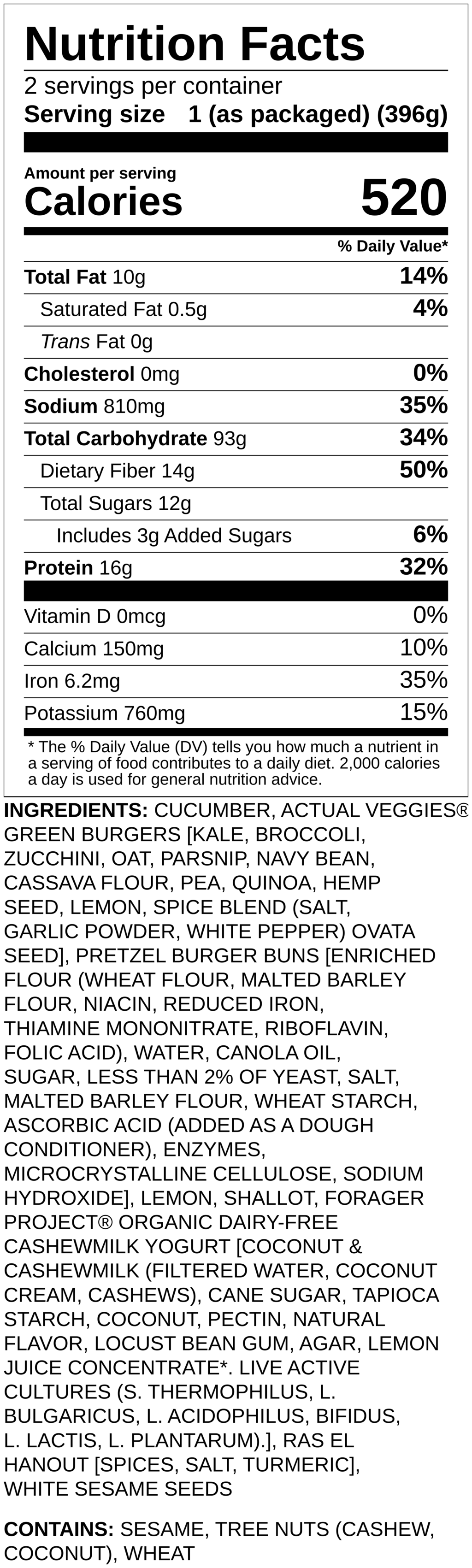 Nutrition label