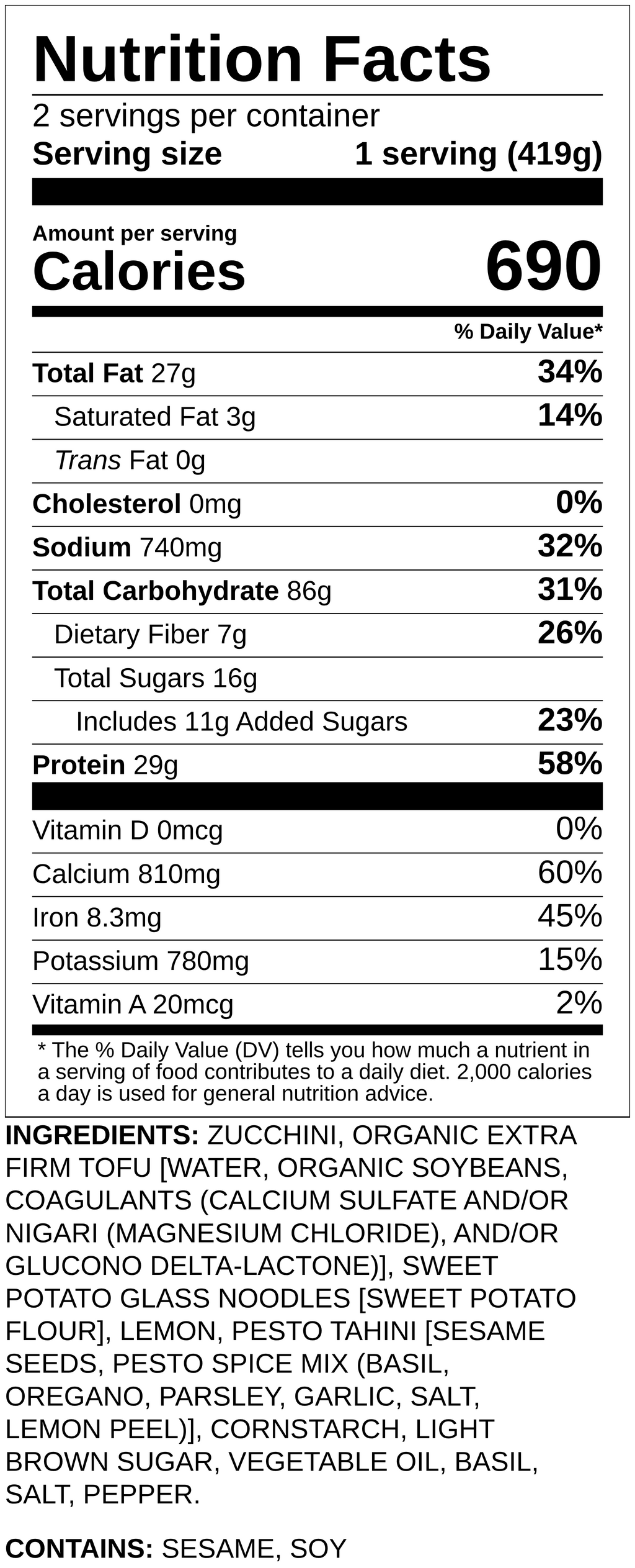 Nutrition label