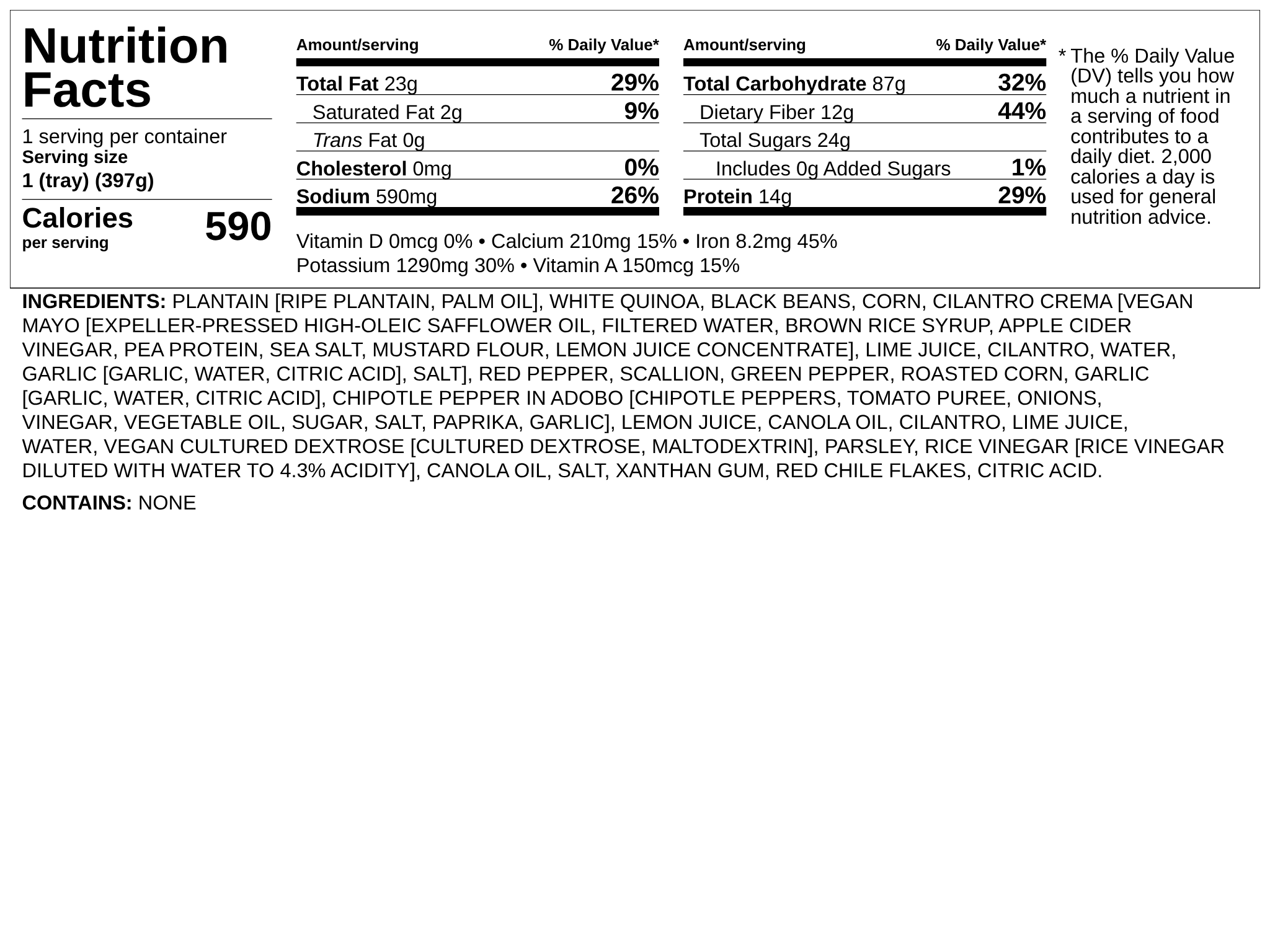 Nutrition label