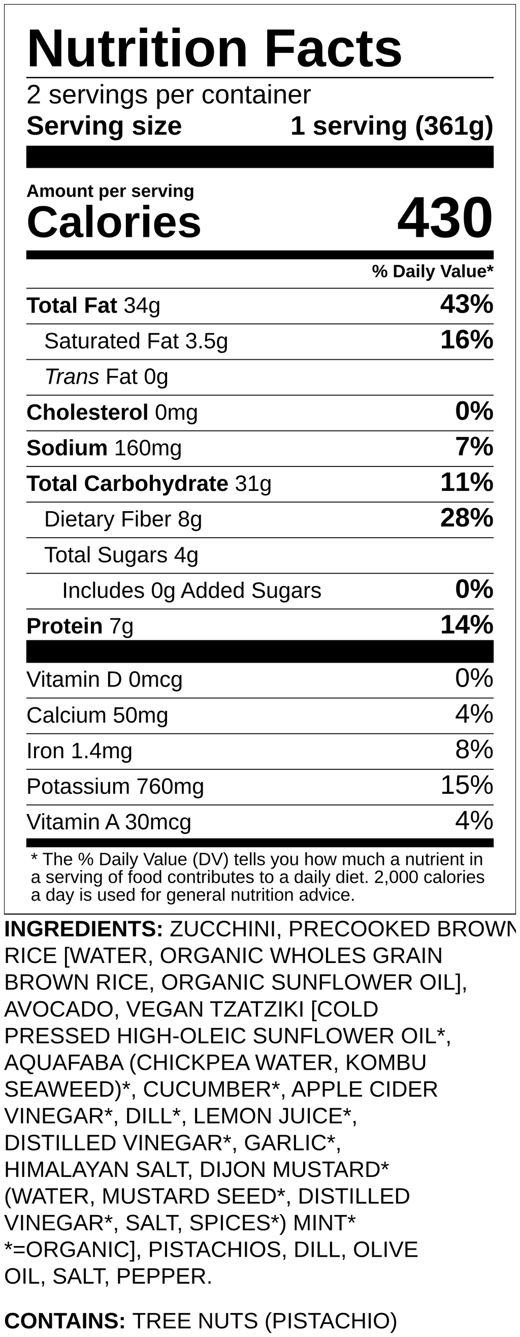 Nutrition label