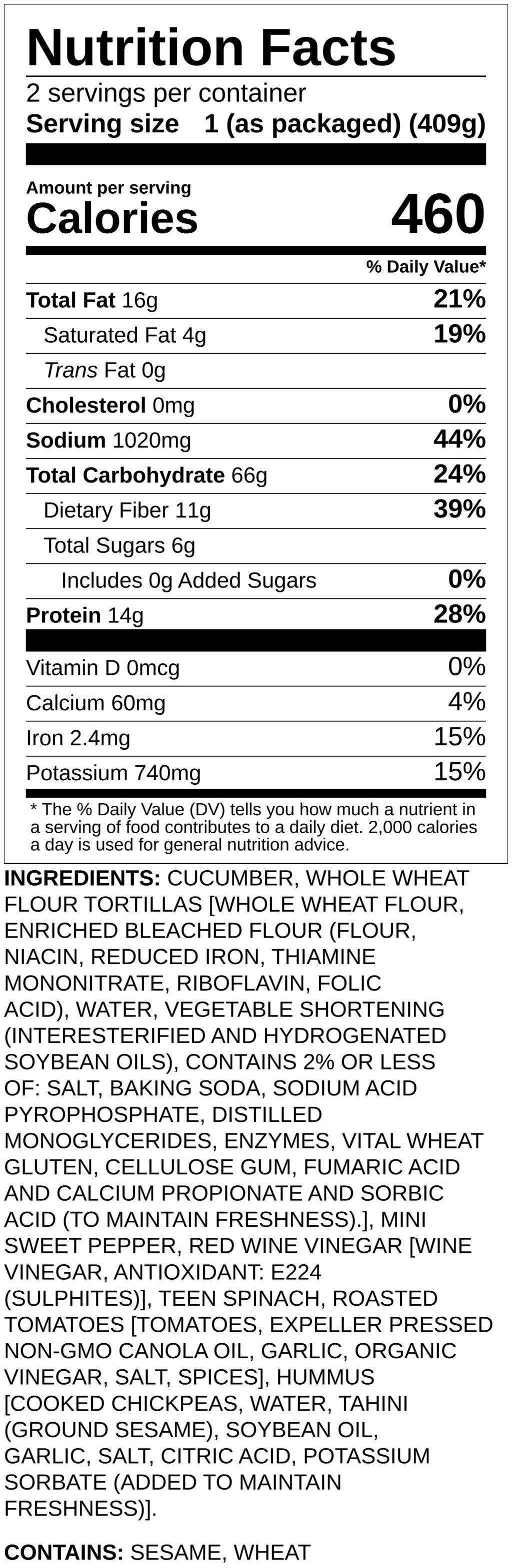 Nutrition label
