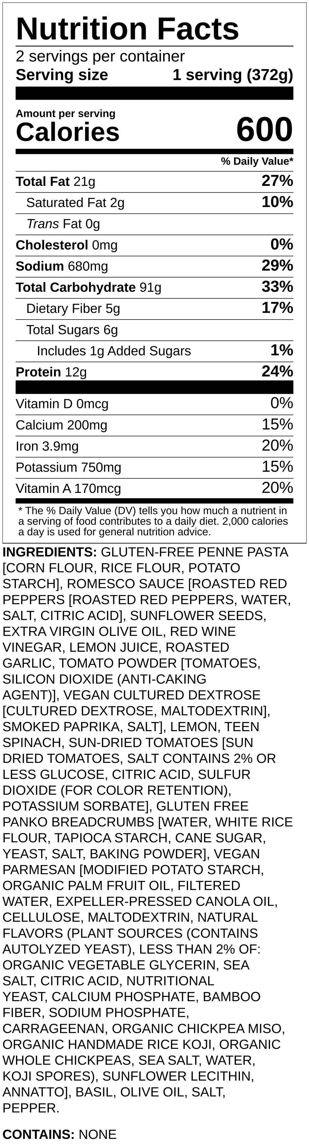 Nutrition label