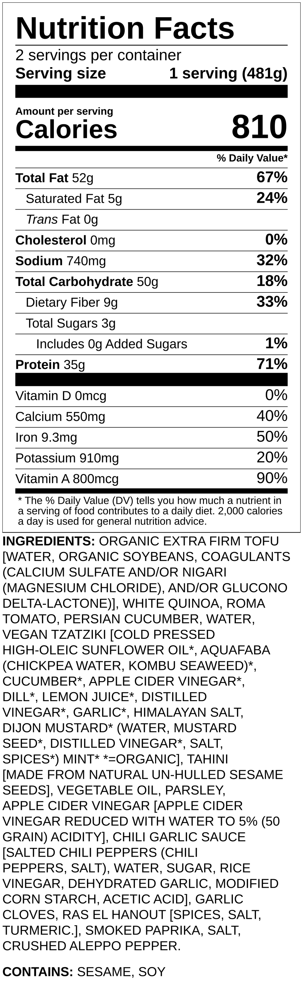 Nutrition label