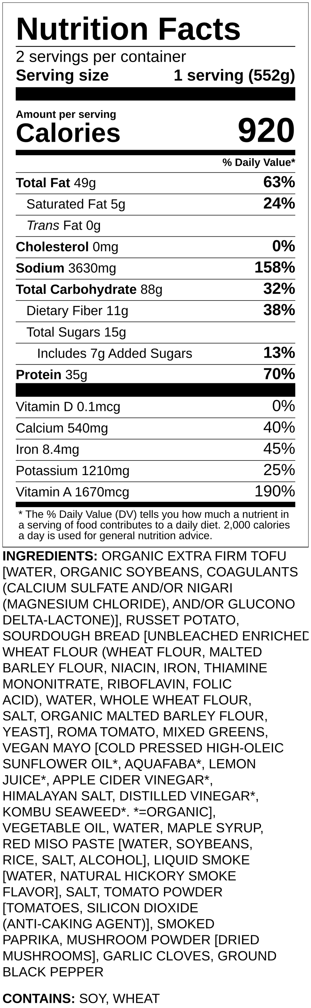 Nutrition label