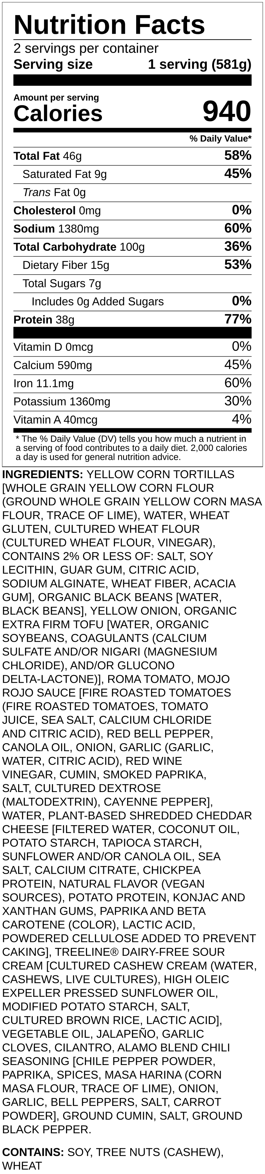 Nutrition label