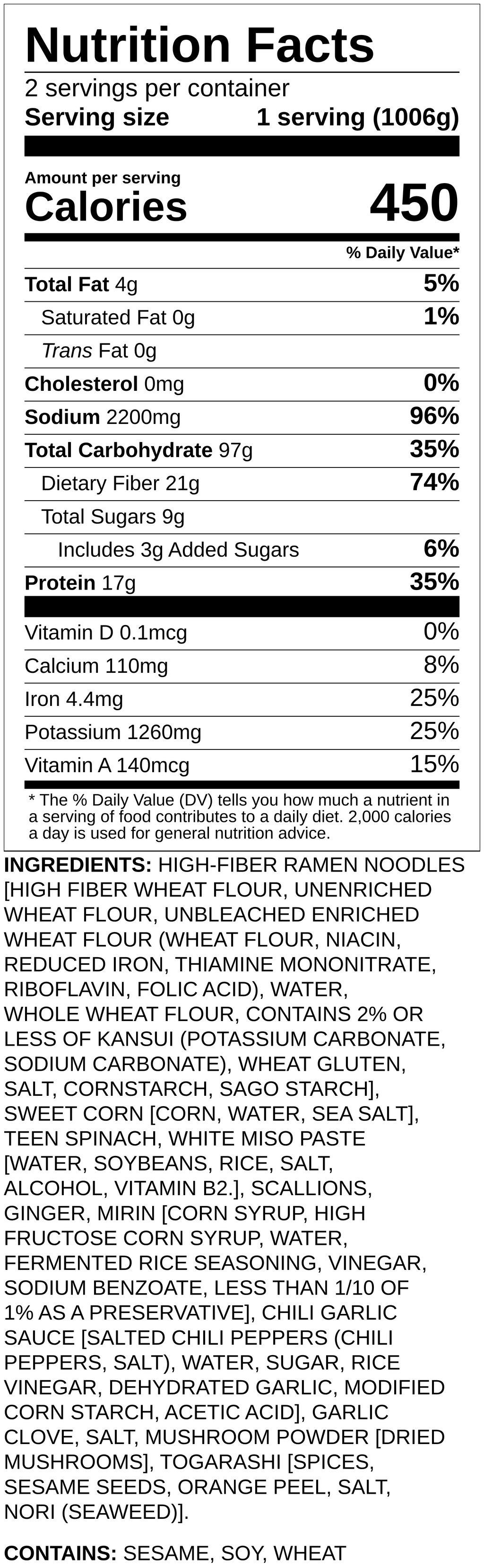Nutrition label