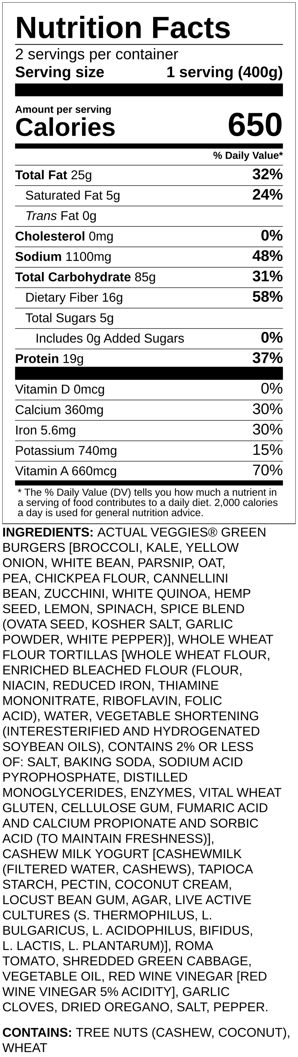 Nutrition label