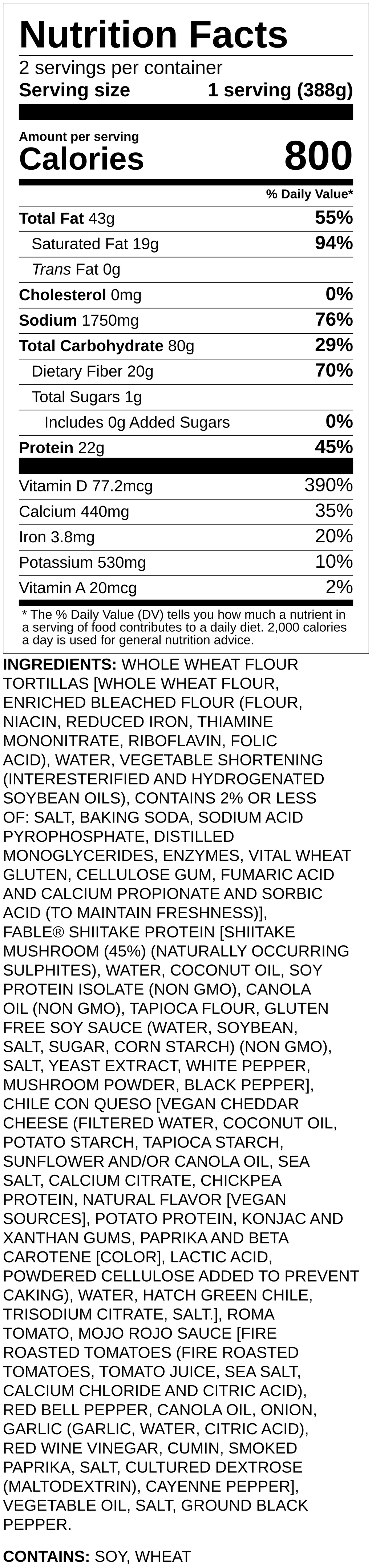 Nutrition label