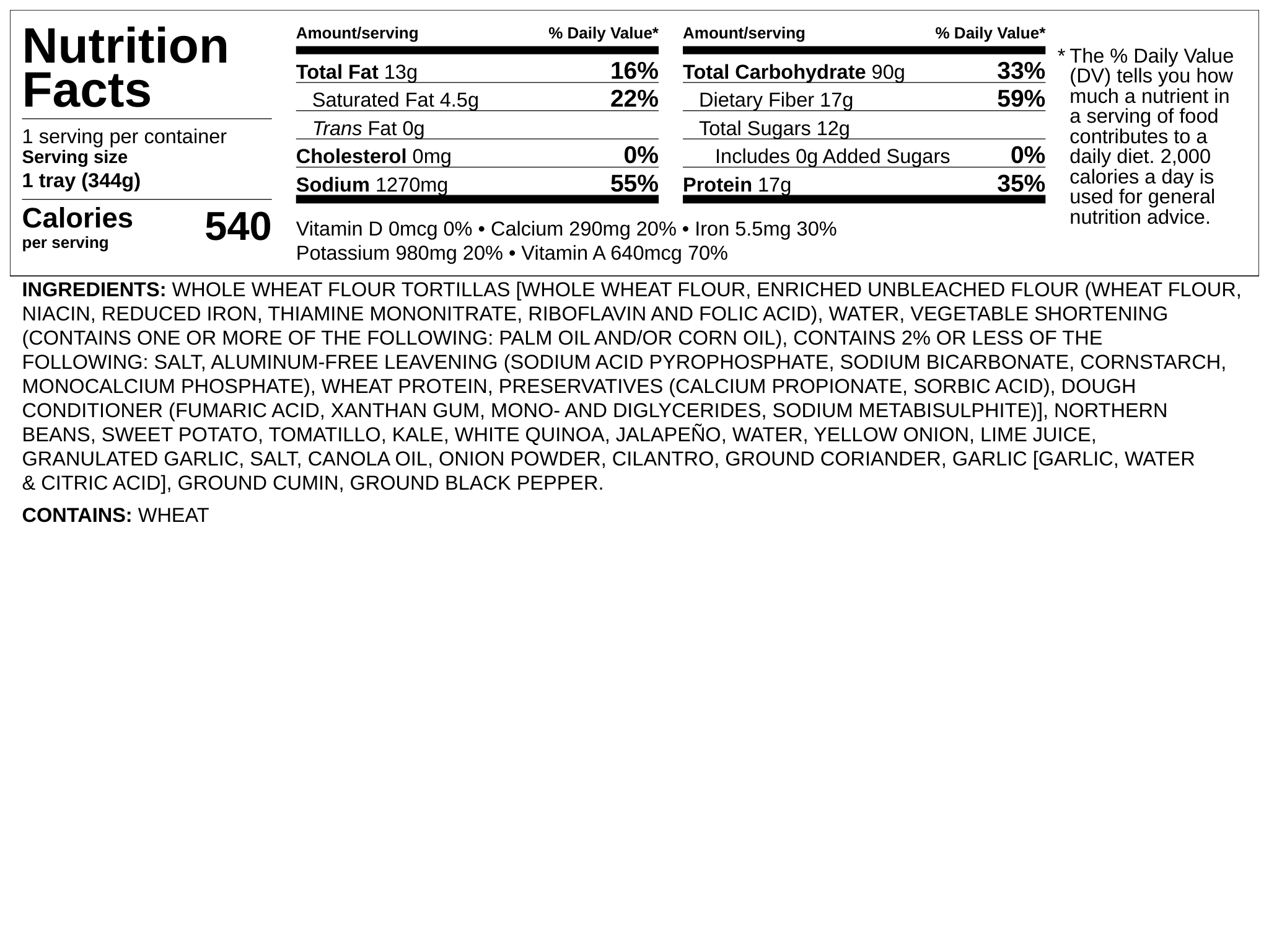 Nutrition label