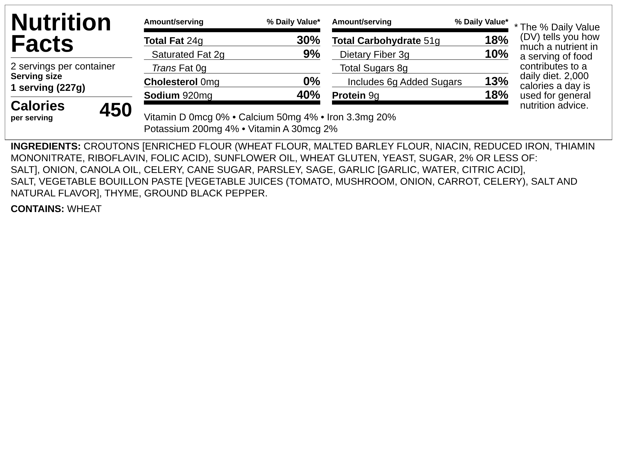 Nutrition label