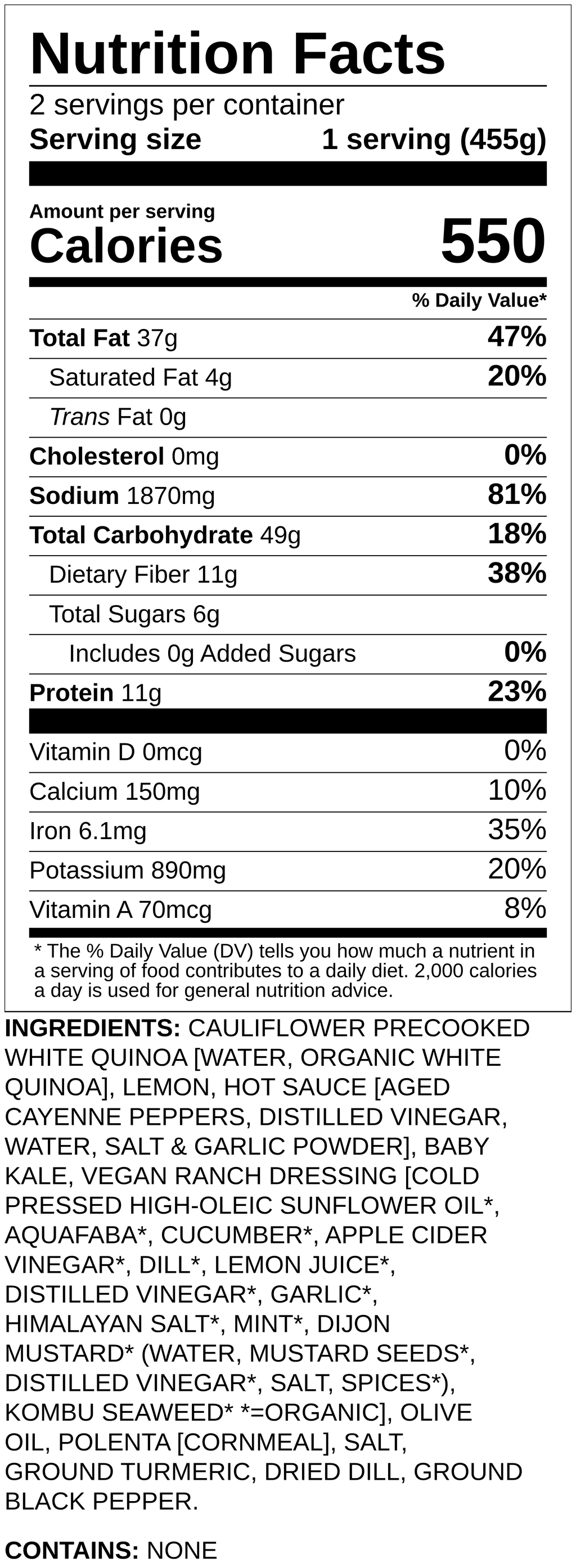 Nutrition label