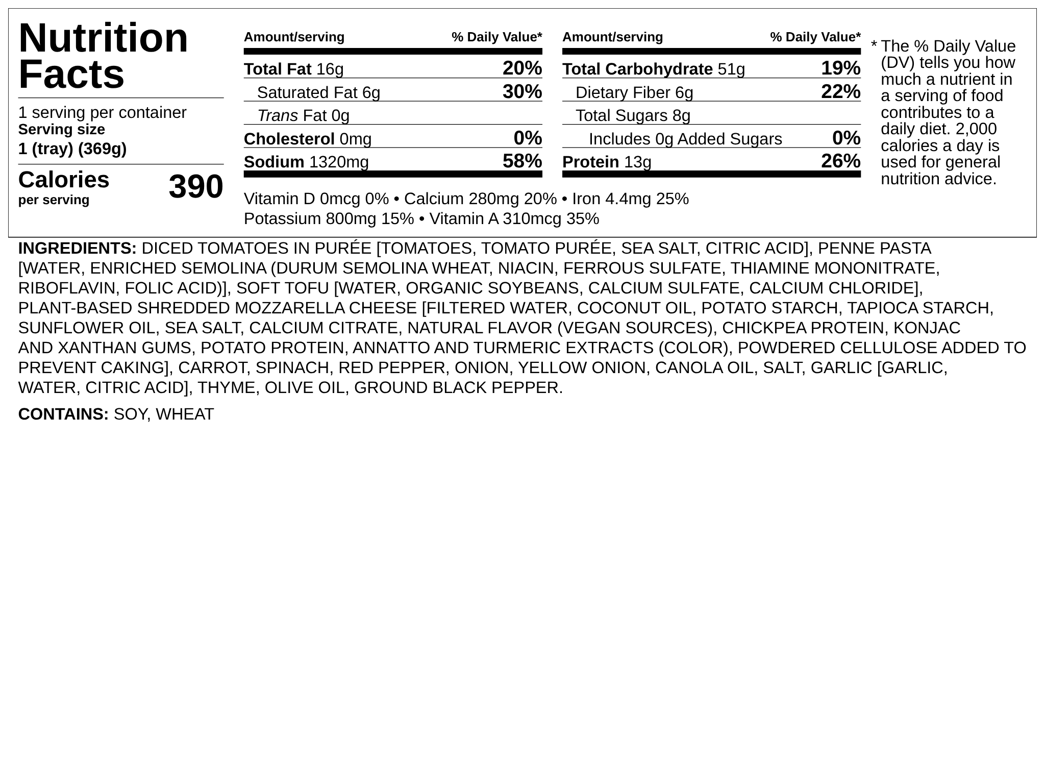 Nutrition label