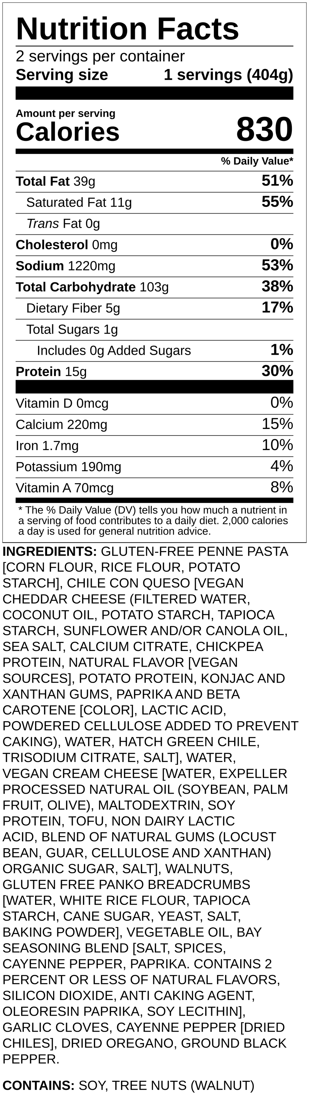 Nutrition label