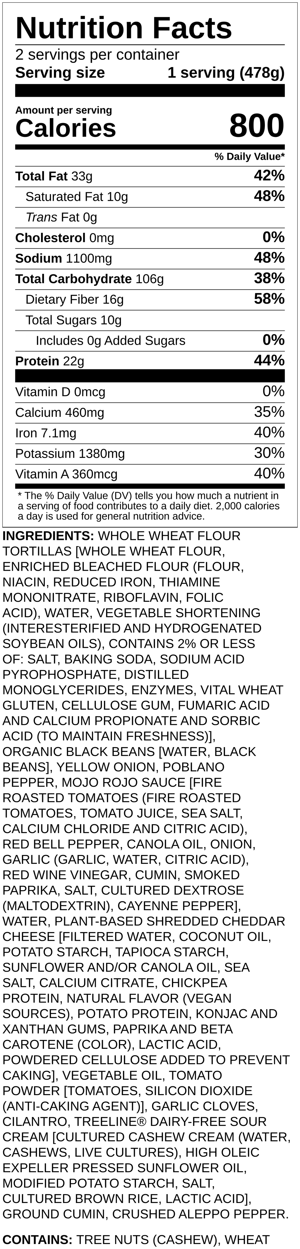 Nutrition label