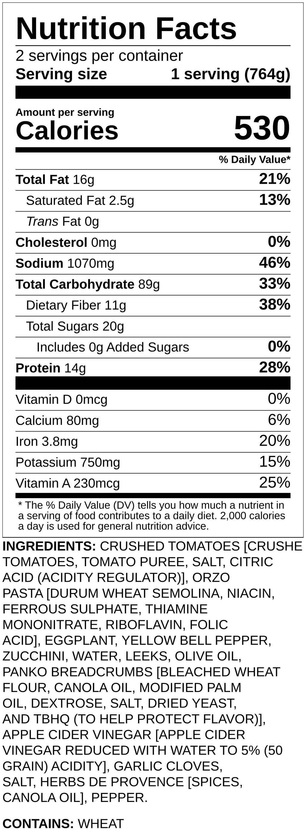 Nutrition label