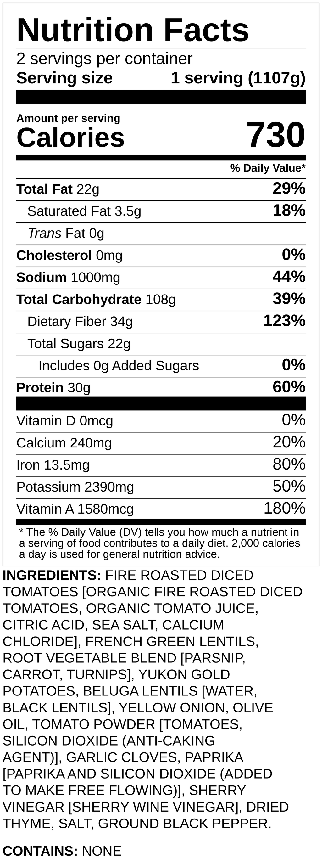 Nutrition label