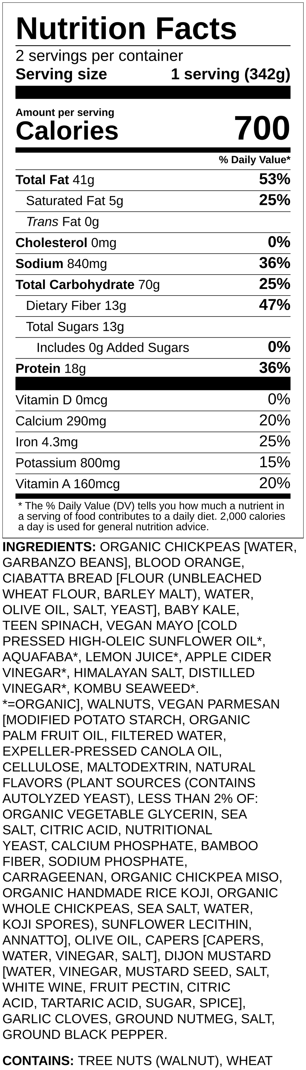 Nutrition label