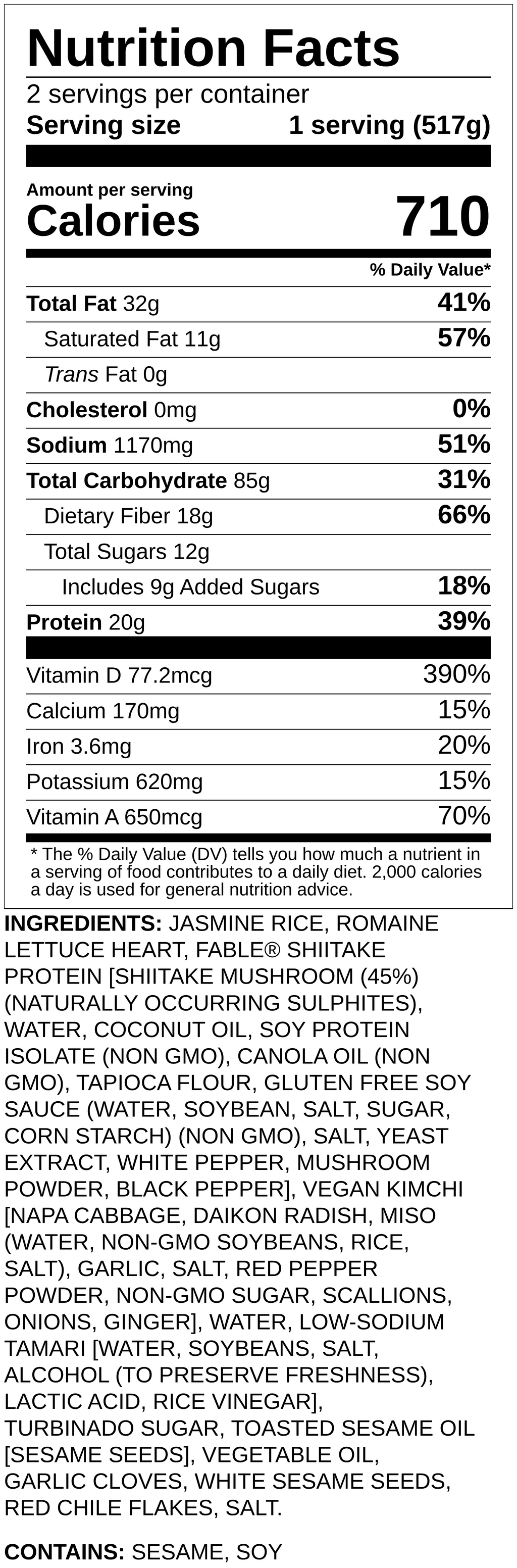 Nutrition label