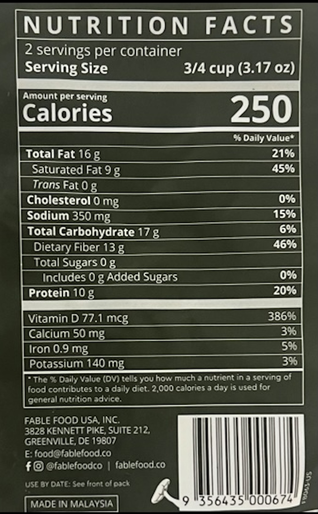 Nutrition label