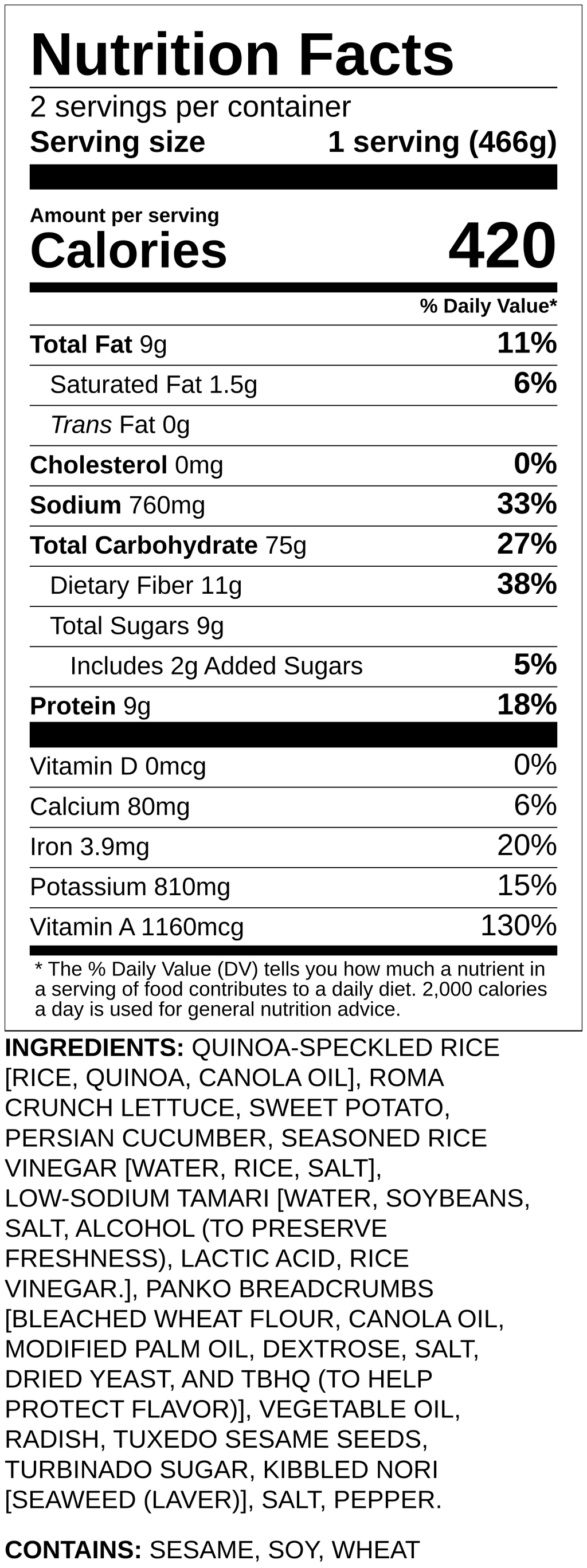 Nutrition label