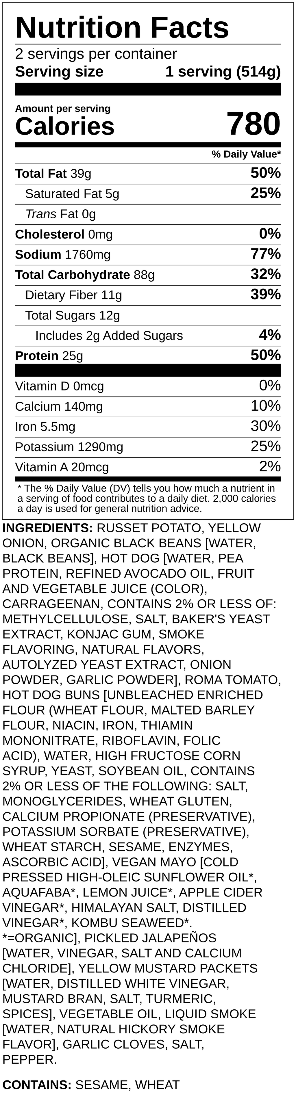 Nutrition label