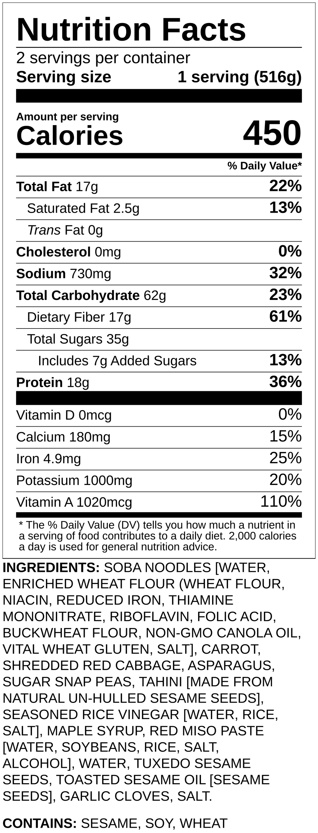Nutrition label