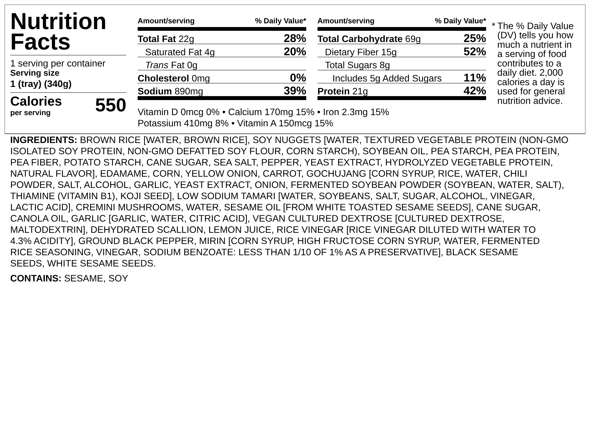 Nutrition label