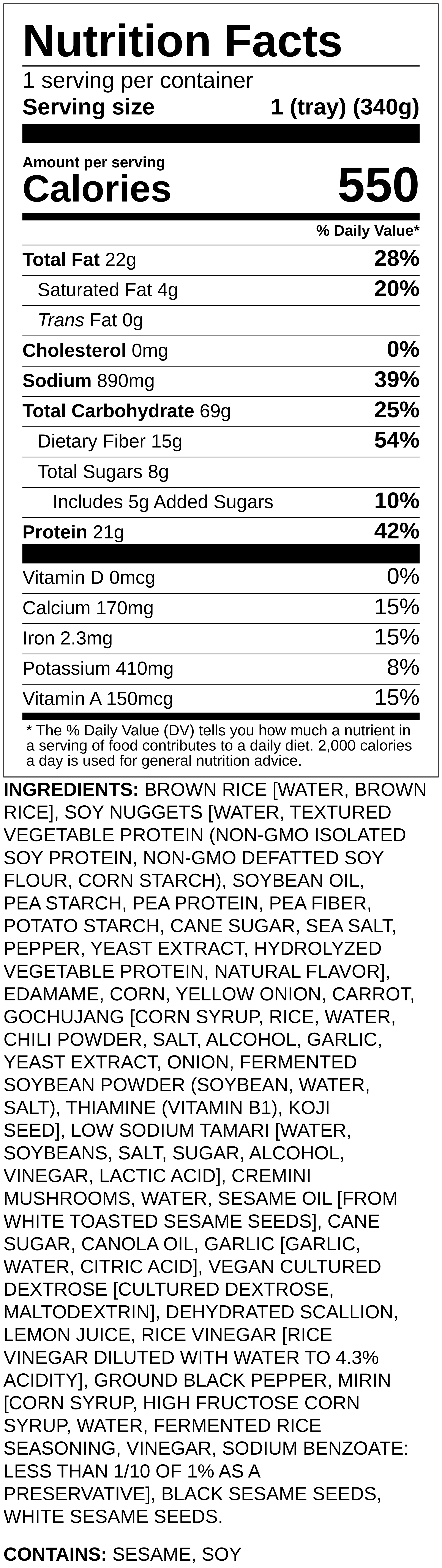 Nutrition label