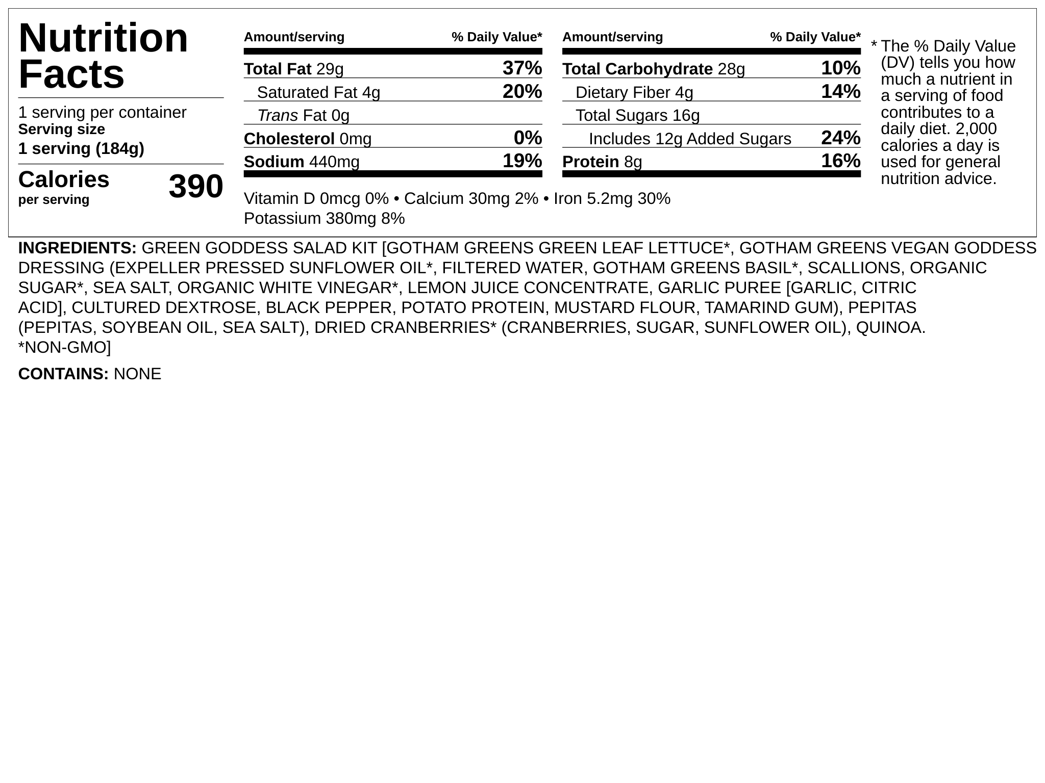 Nutrition label