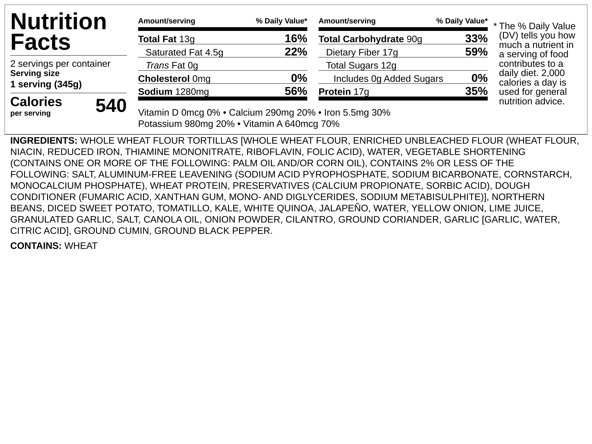 Nutrition label
