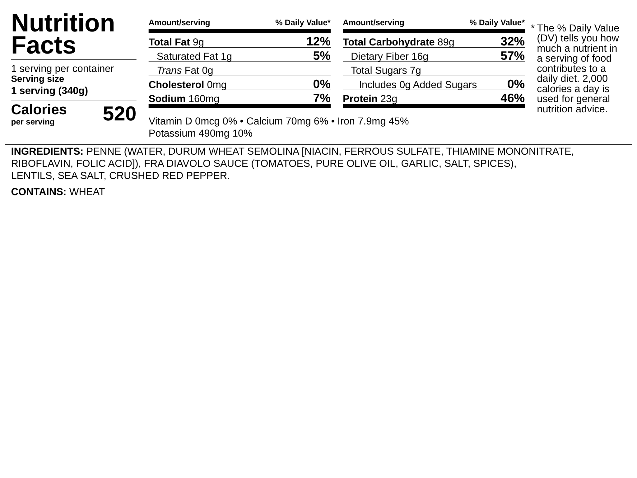Nutrition label