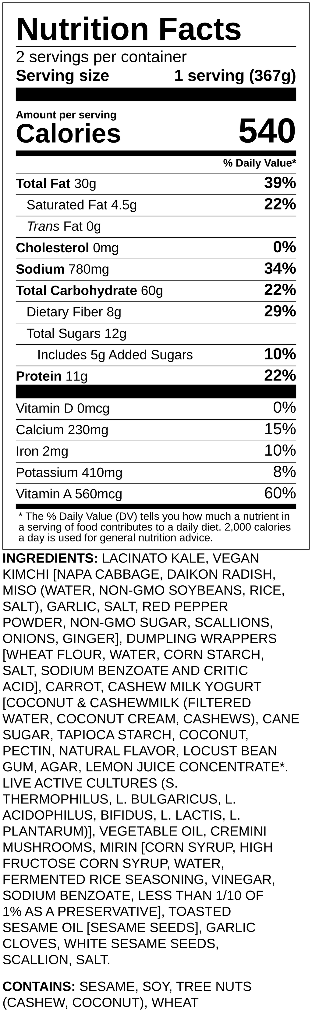 Nutrition label