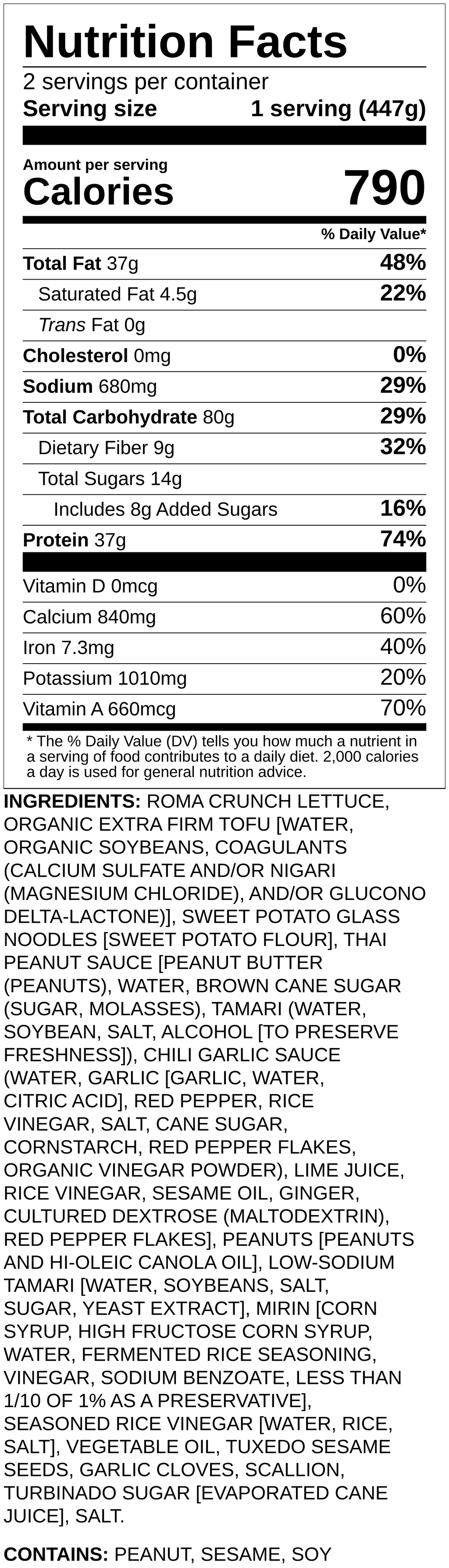 Nutrition label