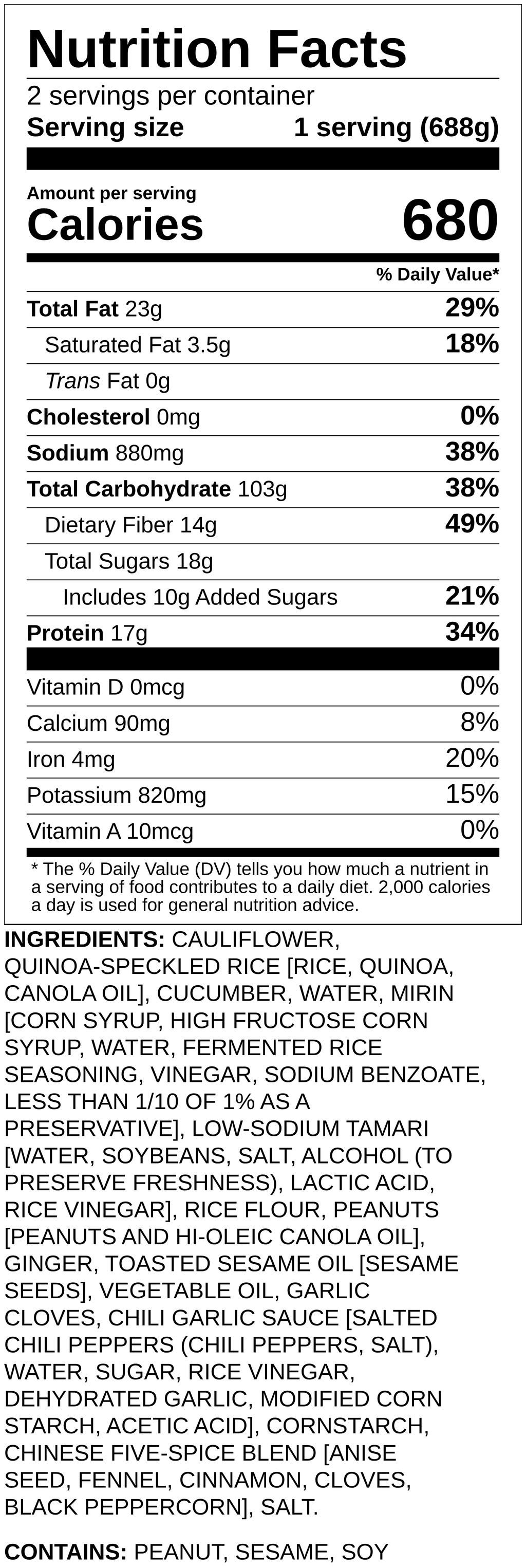 Nutrition label