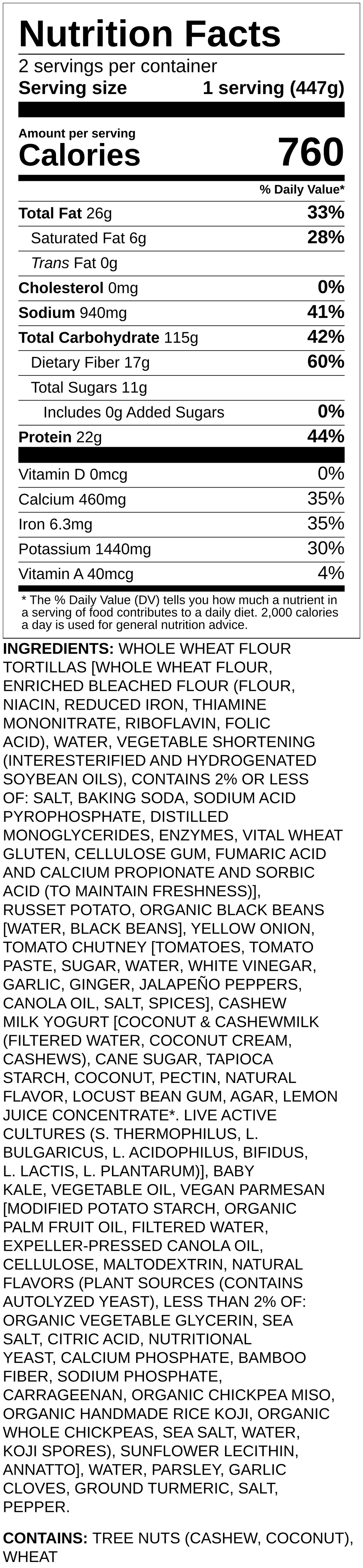 Nutrition label