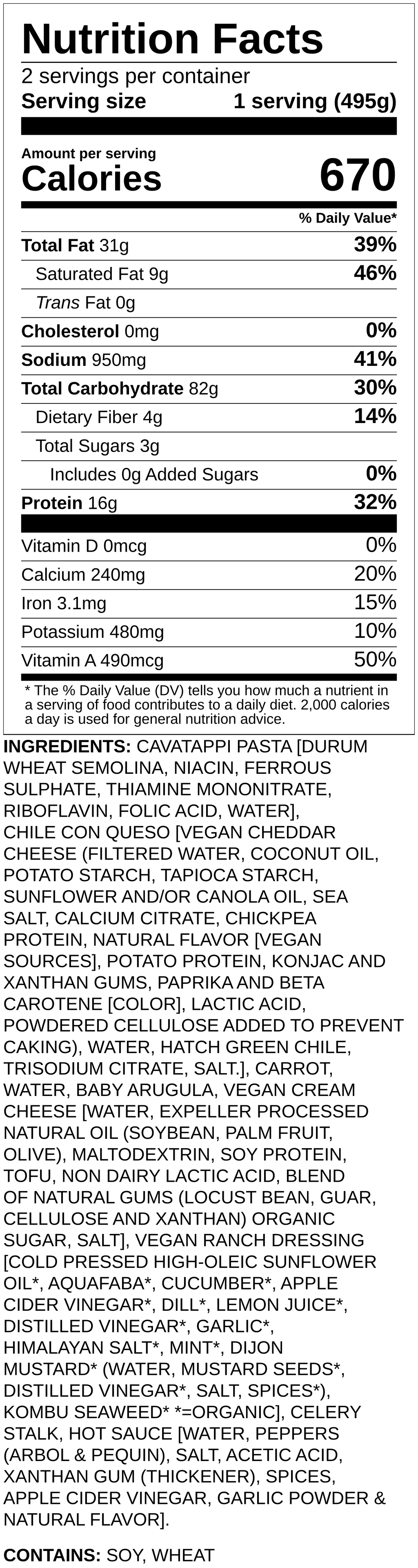 Nutrition label