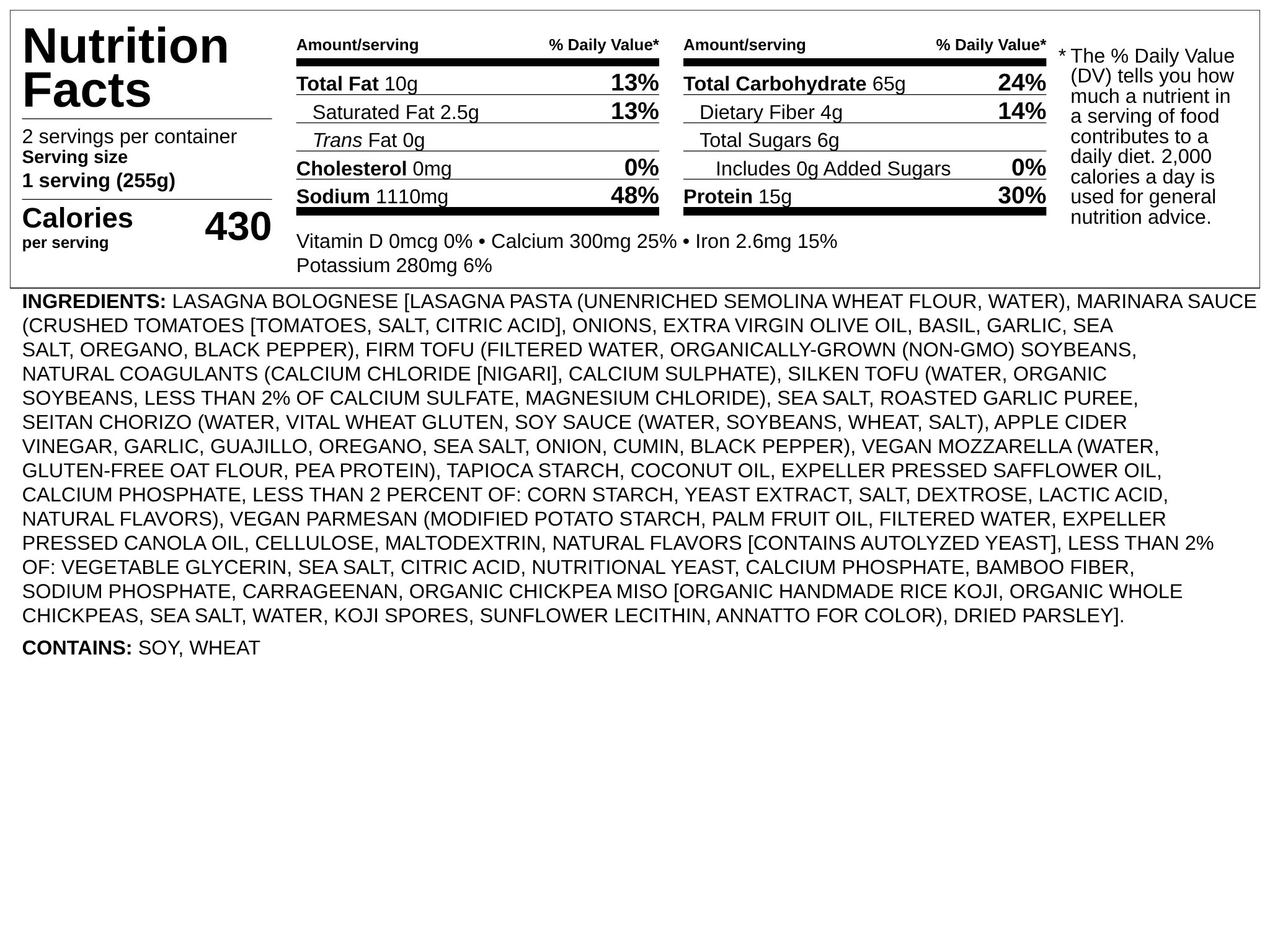 Nutrition label