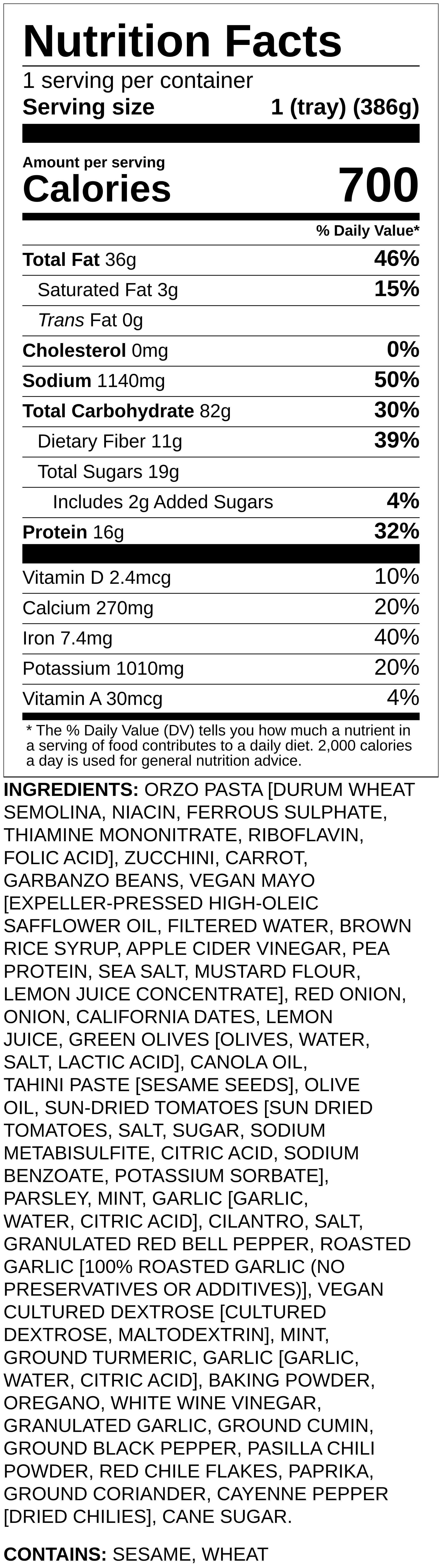Nutrition label