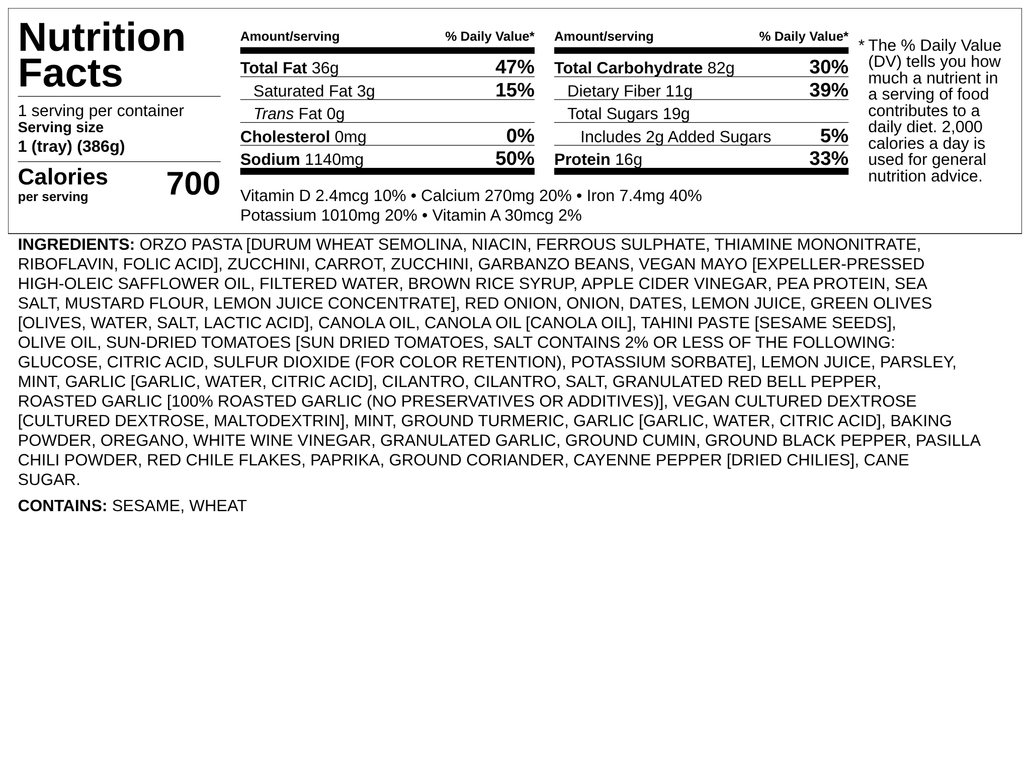 Nutrition label