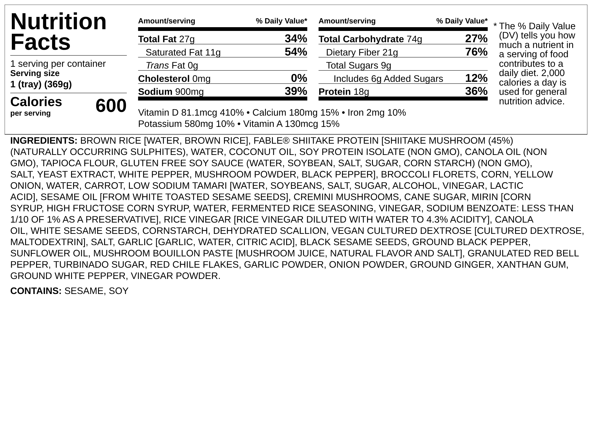 Nutrition label