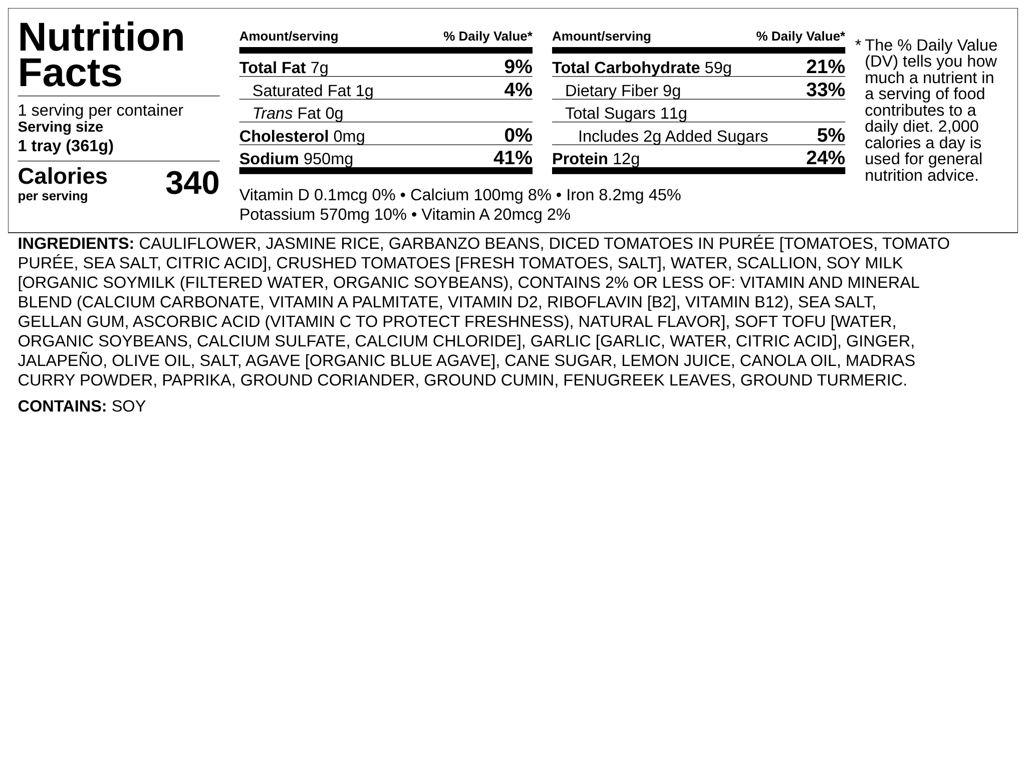 Nutrition label